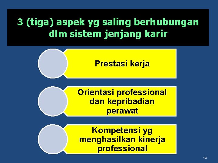 3 (tiga) aspek yg saling berhubungan dlm sistem jenjang karir Prestasi kerja Orientasi professional