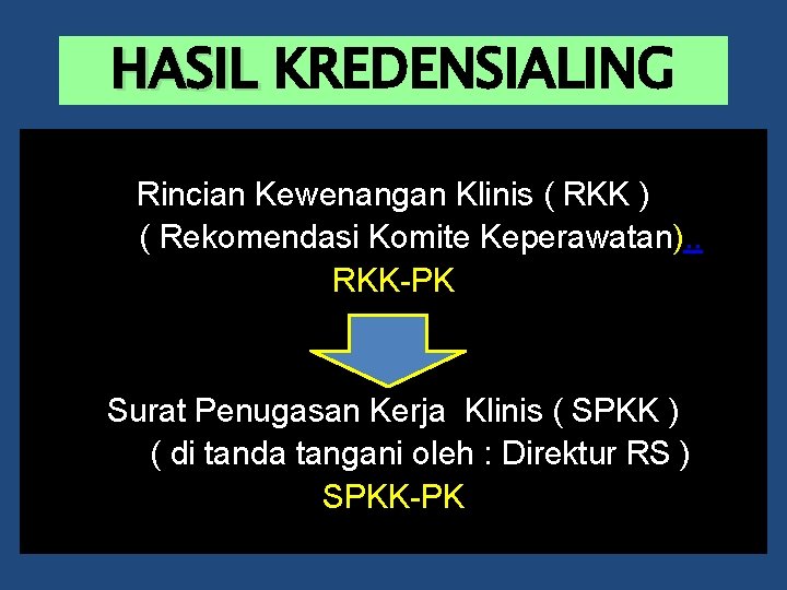 HASIL KREDENSIALING Rincian Kewenangan Klinis ( RKK ) ( Rekomendasi Komite Keperawatan). . RKK-PK