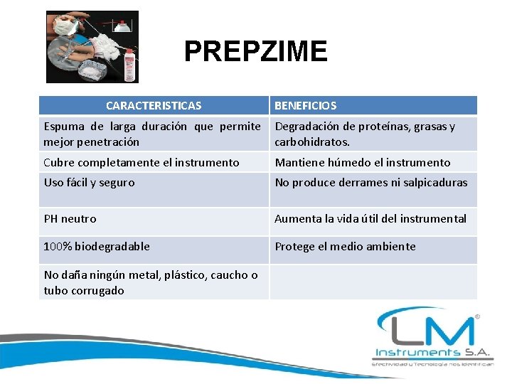 PREPZIME CARACTERISTICAS BENEFICIOS Espuma de larga duración que permite mejor penetración Degradación de proteínas,