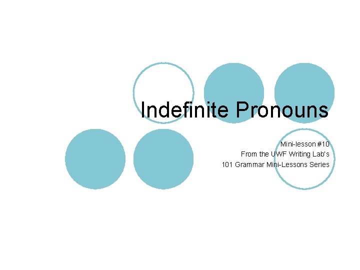 Indefinite Pronouns Mini-lesson #10 From the UWF Writing Lab’s 101 Grammar Mini-Lessons Series 