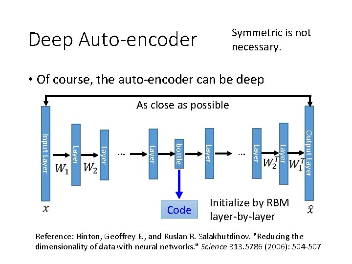 Symmetric is not necessary. Deep Auto-encoder • Of course, the auto-encoder can be deep