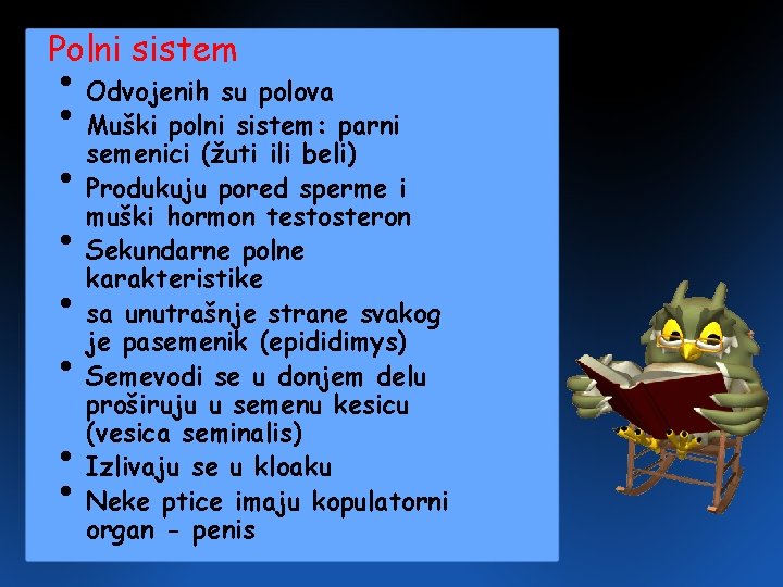 Polni sistem • Odvojenih su polova • Muški polni sistem: parni semenici (žuti ili Polni sistem • Odvojenih su polova • Muški polni sistem: parni semenici (žuti ili