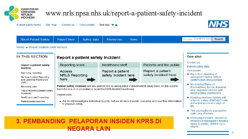 www. nrls. npsa. nhs. uk/report-a-patient-safety-incident 3. PEMBANDING PELAPORAN INSIDEN KPRS DI NEGARA LAIN 15