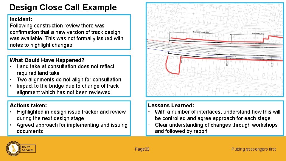 Design Close Call Example Incident: Following construction review there was confirmation that a new