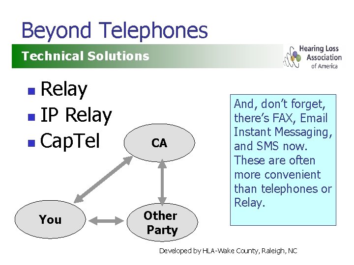 Beyond Telephones Technical Solutions Relay n IP Relay n Cap. Tel n You CA