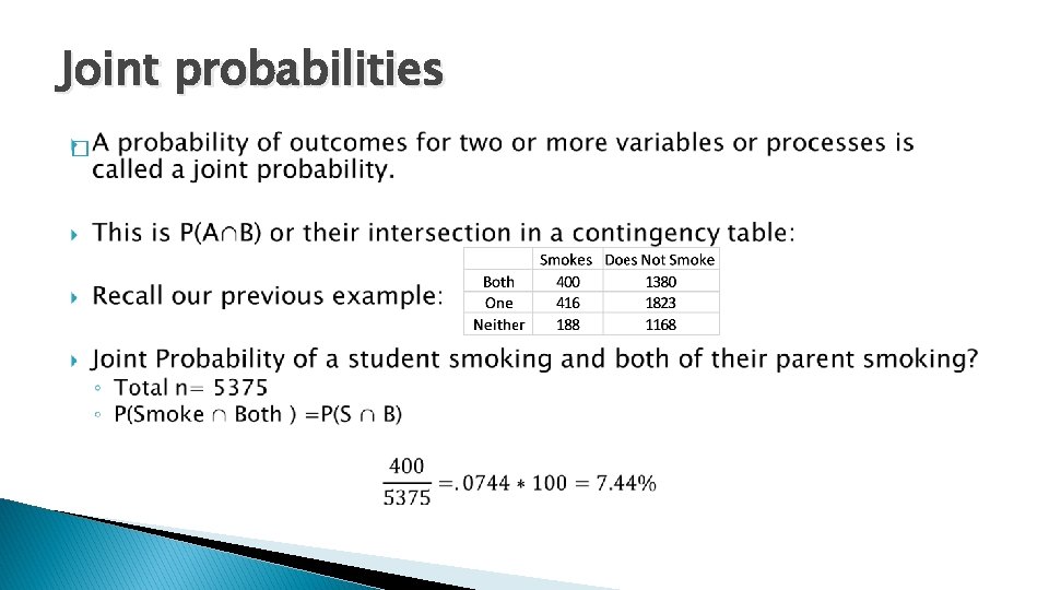 Joint probabilities � 