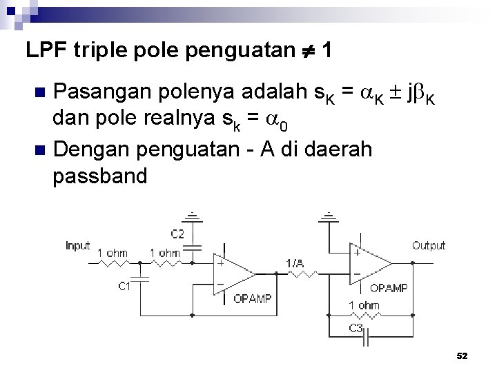 LPF triple pole penguatan 1 Pasangan polenya adalah s. K = K j K