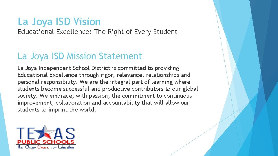 La Joya ISD Vision Educational Excellence: The Right of Every Student La Joya ISD