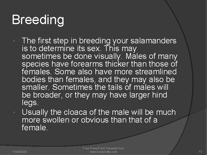 Breeding The first step in breeding your salamanders is to determine its sex. This Breeding The first step in breeding your salamanders is to determine its sex. This