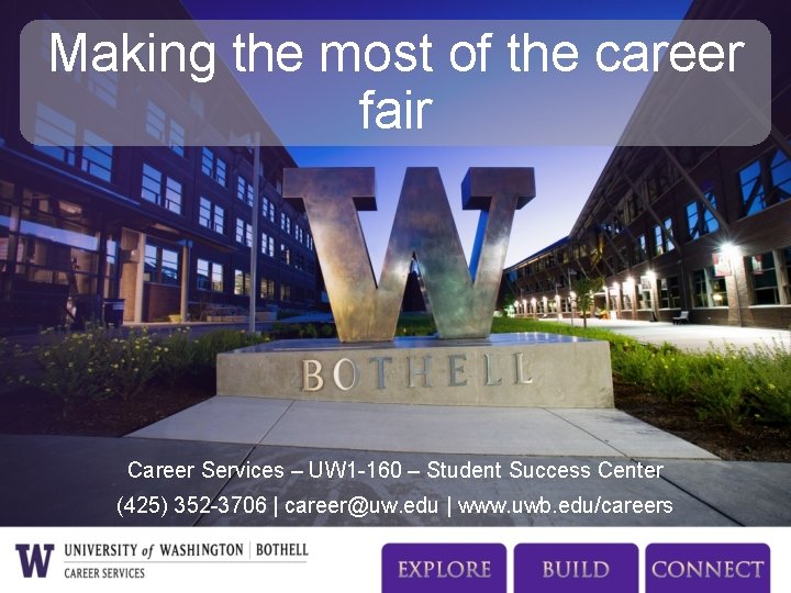 Making the most of the career fair Career Services – UW 1 -160 –