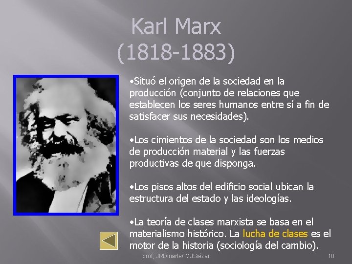 Karl Marx (1818 -1883) • Situó el origen de la sociedad en la producción
