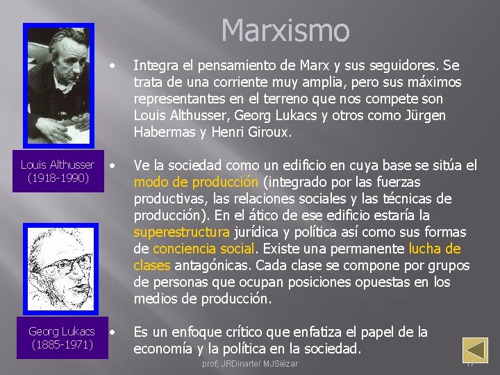 Marxismo • Integra el pensamiento de Marx y sus seguidores. Se trata de una
