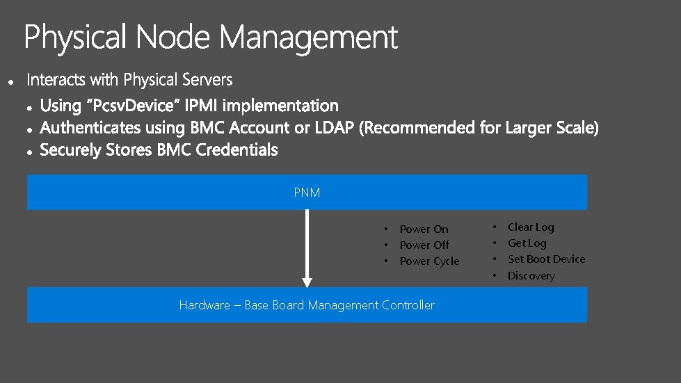 PNM • • • Power On Power Off Power Cycle Hardware – Base Board