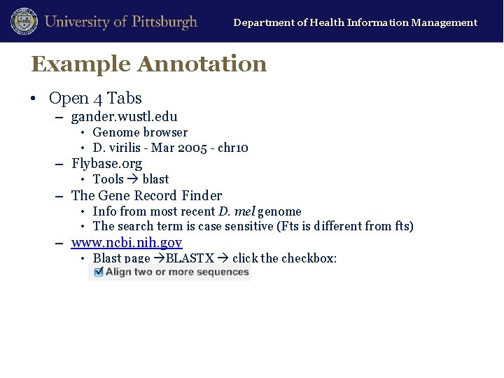 Department of Health Information Management Example Annotation • Open 4 Tabs – gander. wustl.