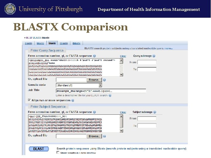 Department of Health Information Management BLASTX Comparison 