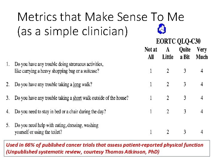 Metrics that Make Sense To Me (as a simple clinician) Used in 66% of