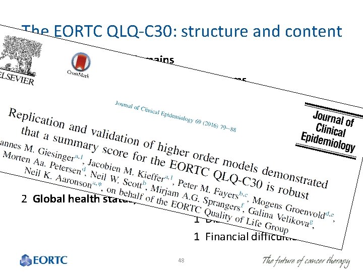 The EORTC QLQ-C 30: structure and content 30 items assessing 15 domains Functional domains
