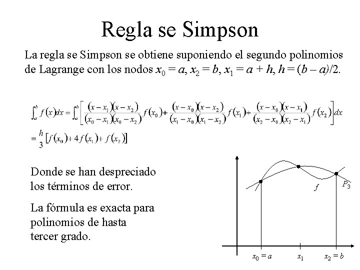 Regla se Simpson La regla se Simpson se obtiene suponiendo el segundo polinomios de