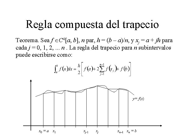 Regla compuesta del trapecio Teorema. Sea f C 4[a, b], n par, h =