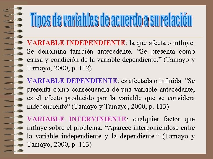 VARIABLE INDEPENDIENTE: la que afecta o influye. Se denomina también antecedente. “Se presenta como