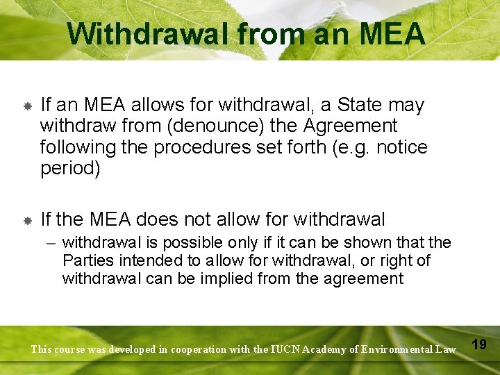 Withdrawal from an MEA If an MEA allows for withdrawal, a State may withdraw