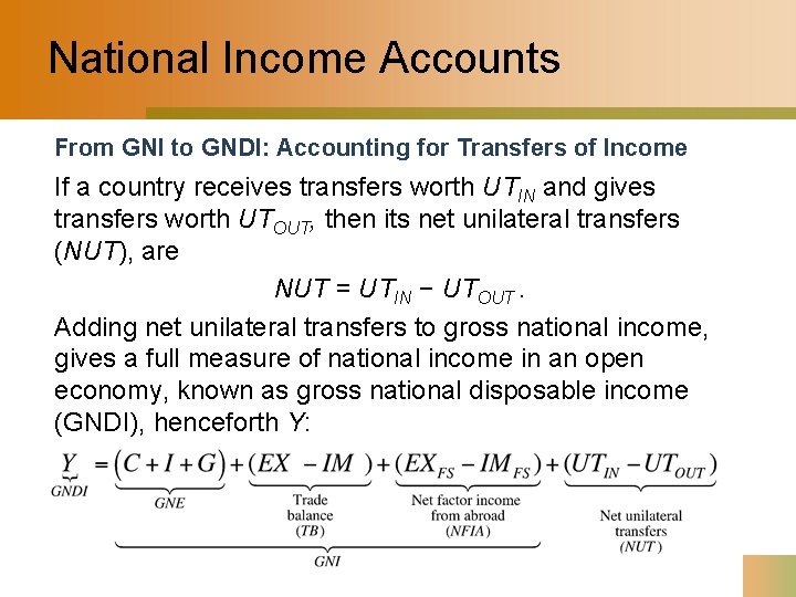 National Income Accounts From GNI to GNDI: Accounting for Transfers of Income If a