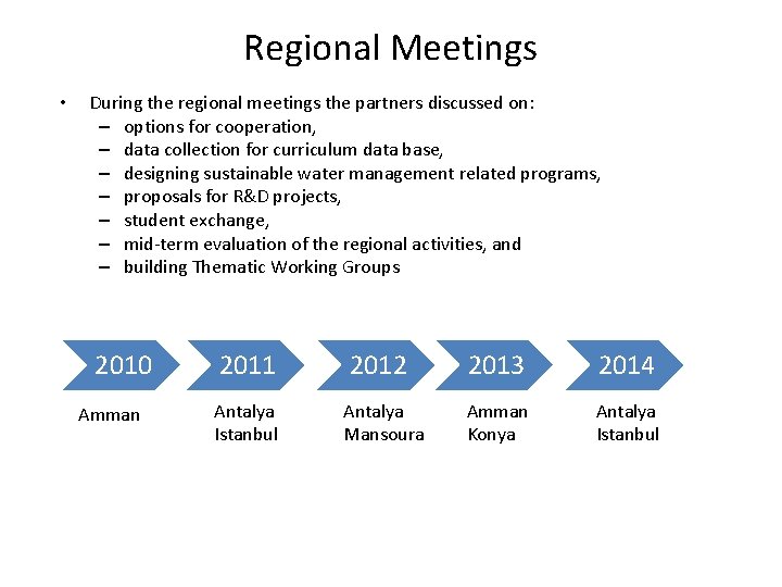 Regional Meetings • During the regional meetings the partners discussed on: – options for