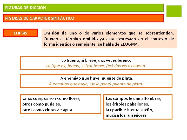 FIGURAS DE DICCIÓN FIGURAS DE CARÁCTER SINTÁCTICO ELIPSIS Omisión de uno o de varios