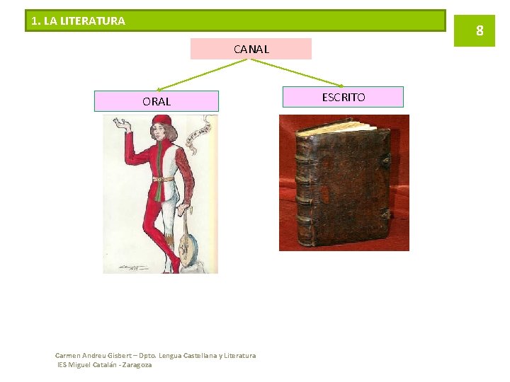 1. LA LITERATURA 8 CANAL ORAL Carmen Andreu Gisbert – Dpto. Lengua Castellana y