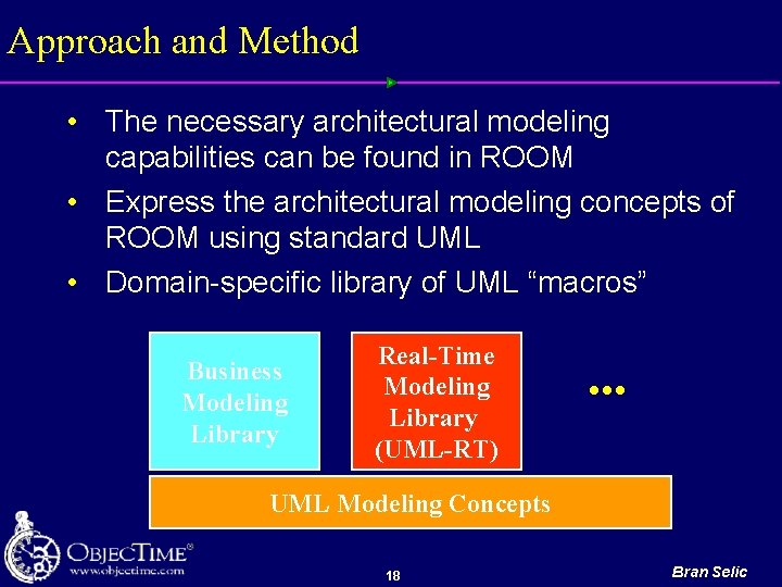 Approach and Method • The necessary architectural modeling capabilities can be found in ROOM