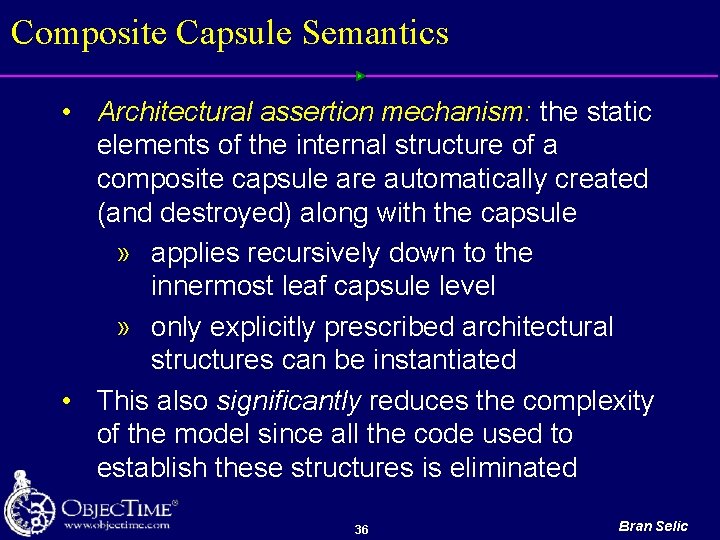 Composite Capsule Semantics • Architectural assertion mechanism: the static elements of the internal structure
