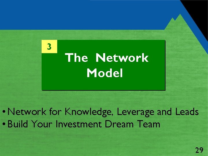 3 The Network Model • Network for Knowledge, Leverage and Leads • Build Your