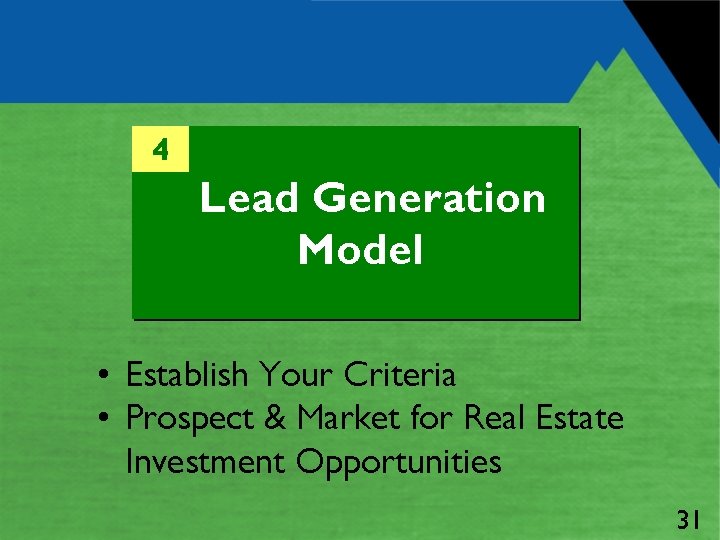 4 Lead Generation Model • Establish Your Criteria • Prospect & Market for Real