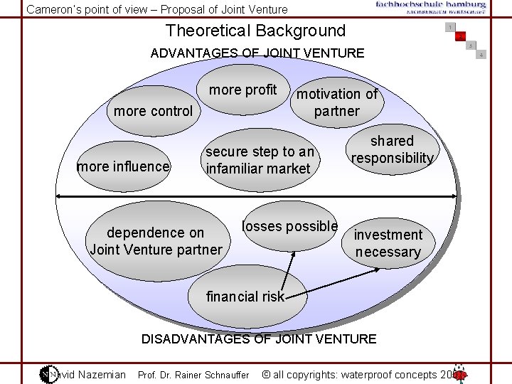 Cameron‘s point of view – Proposal of Joint Venture Theoretical Background ADVANTAGES OF JOINT