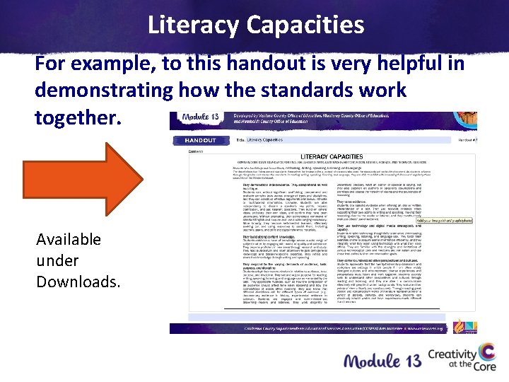 Literacy Capacities For example, to this handout is very helpful in demonstrating how the