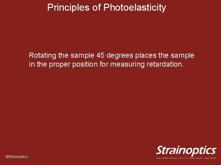 Principles of Photoelasticity Rotating the sample 45 degrees places the sample in the proper