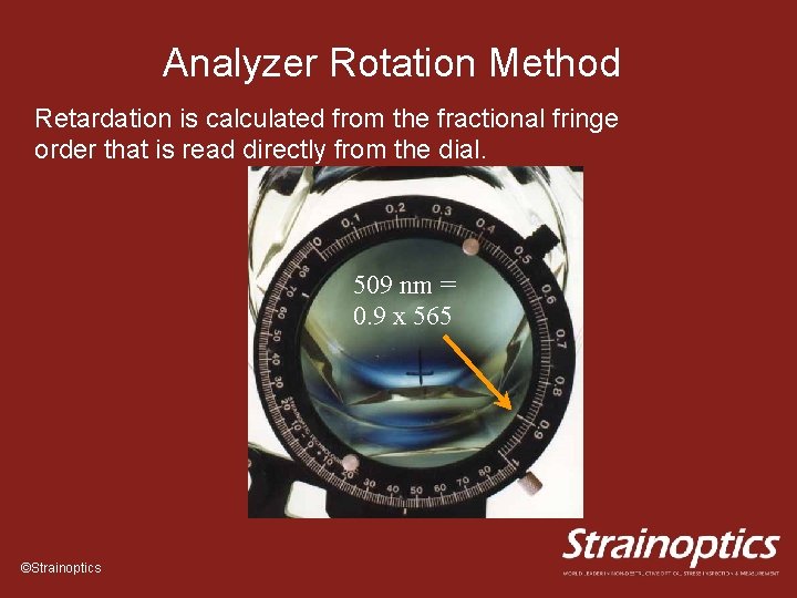 Analyzer Rotation Method Retardation is calculated from the fractional fringe order that is read