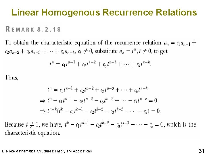 Linear Homogenous Recurrence Relations Discrete Mathematical Structures: Theory and Applications 31 