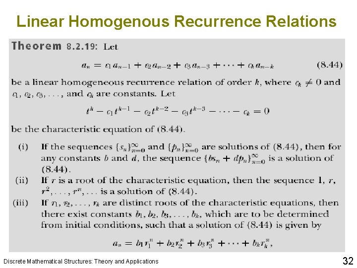 Linear Homogenous Recurrence Relations Discrete Mathematical Structures: Theory and Applications 32 