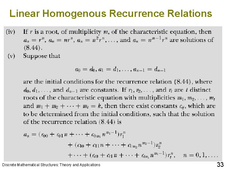 Linear Homogenous Recurrence Relations Discrete Mathematical Structures: Theory and Applications 33 