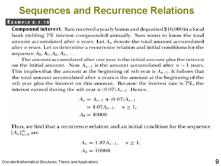 Sequences and Recurrence Relations Discrete Mathematical Structures: Theory and Applications 9 