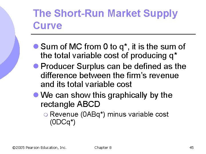The Short-Run Market Supply Curve l Sum of MC from 0 to q*, it