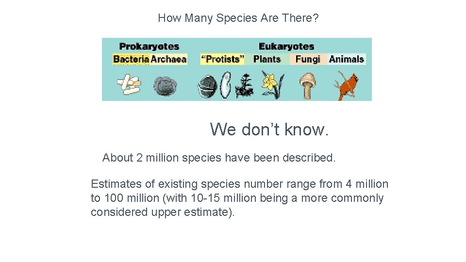 How Many Species Are There? We don’t know. About 2 million species have been