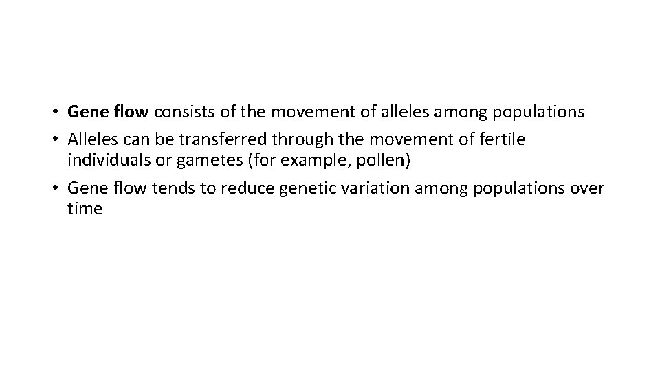  • Gene flow consists of the movement of alleles among populations • Alleles