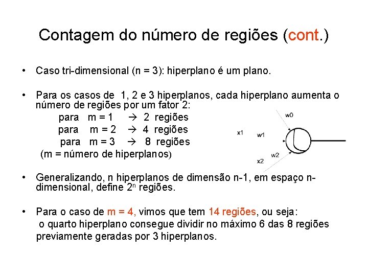 Contagem do número de regiões (cont. ) • Caso tri-dimensional (n = 3): hiperplano