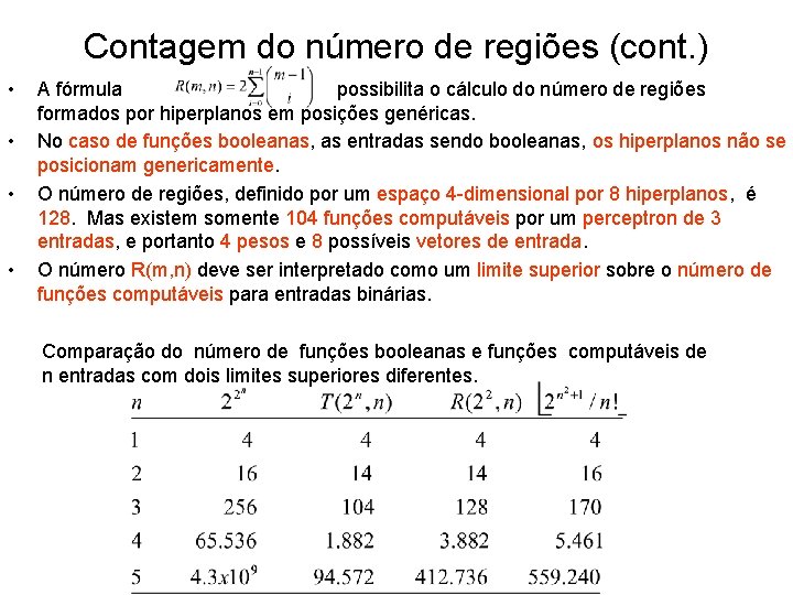 Contagem do número de regiões (cont. ) • • A fórmula possibilita o cálculo