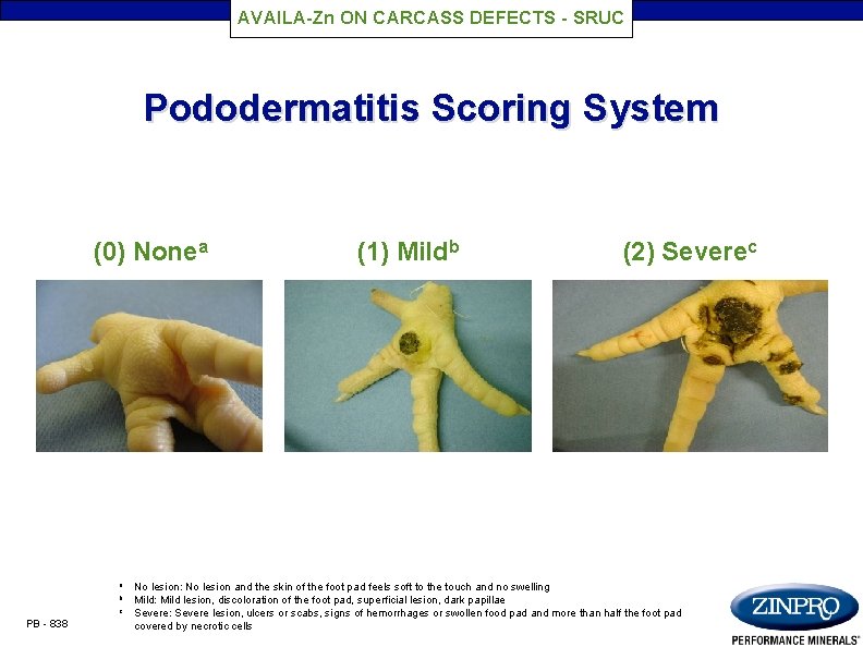 AVAILA-Zn ON CARCASS DEFECTS - SRUC Pododermatitis Scoring System (0) Nonea a b c
