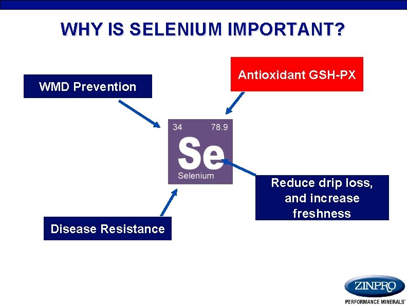 WHY IS SELENIUM IMPORTANT? WMD Prevention Antioxidant GSH-PX Reduce drip loss, and increase freshness