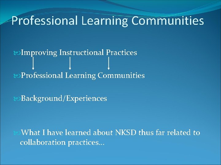 Professional Learning Communities Improving Instructional Practices Professional Learning Communities Background/Experiences What I have learned