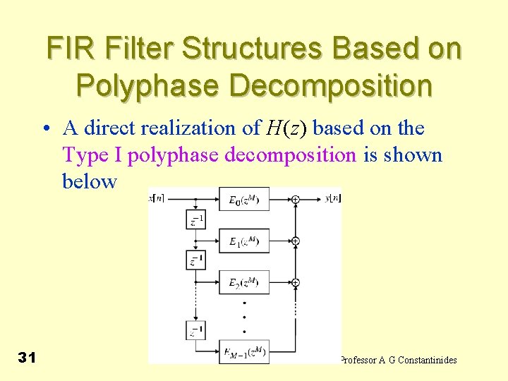 FIR Filter Structures Based on Polyphase Decomposition • A direct realization of H(z) based